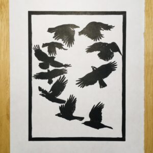 Handprinted linocut, printed in black ink on Japanese Hosho paper